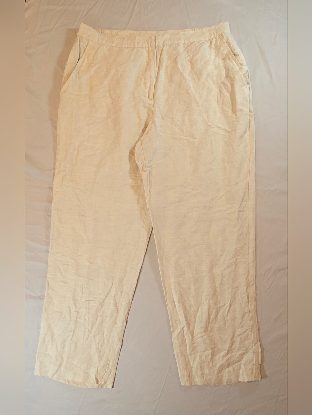 Ruby Rd Beige Linen Rayon Blend Straight Ankle Pants Flat Front 14